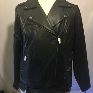 Harley Davidson Women’ 120th Anniversary D-Pocket Biker Black Leather Jacket
